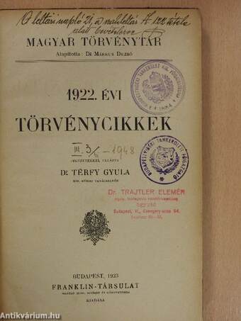 1922. évi törvénycikkek