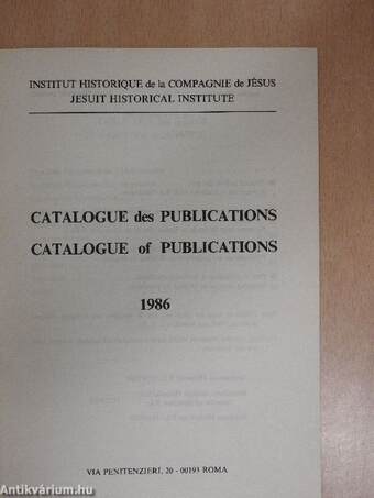 Catalogue des Publications/Catalogue of Publications 1986