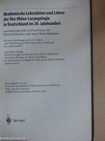 Akademische Lehrstätten und Lehrer der Oto-Rhino-Laryngologie in Deutschland im 20. Jahrhundert