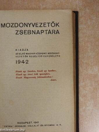 Mozdonyvezetők zsebnaptára 1942