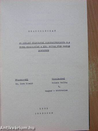 Az odúlakó változatai Dosztojevszkijnél s a típus megjelenése a XIX. század végi magyar regényben