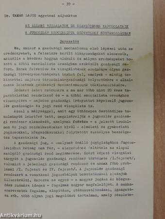 Az állami vállalatok és szerződéses kapcsolataik a Jugoszláv Szocialista Szövetségi Köztársaságban (dedikált példány)