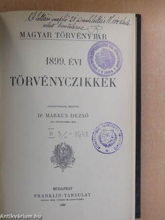 1899. évi törvényczikkek