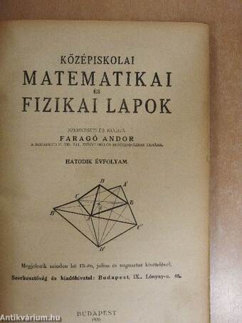 Középiskolai matematikai és fizikai lapok 1929-30. szeptember-június