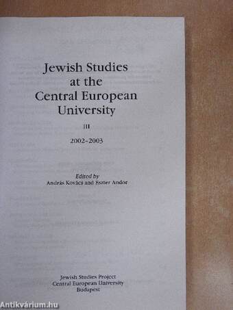 Jewish Studies at the Central European University III.