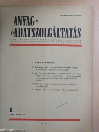 Anyag- és adatszolgáltatás 1954. január-december