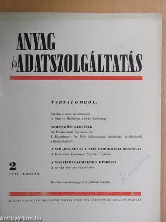 Anyag- és adatszolgáltatás 1949. (nem teljes évfolyam)