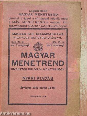 Magyar menetrend 1934. nyári kiadás