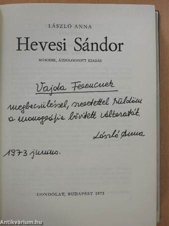 Hevesi Sándor (dedikált példány)