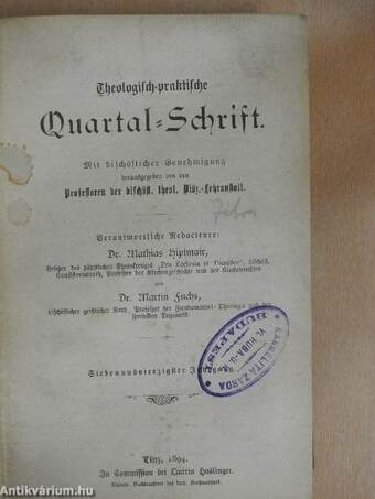 Theologisch-praktische Quartal-Schrift 1894/1-4. (gótbetűs)
