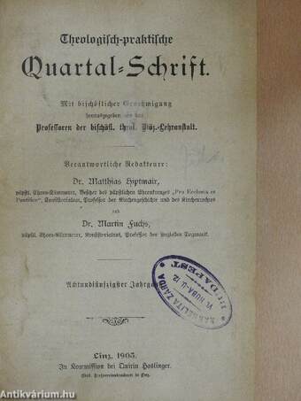 Theologisch-praktische Quartal-Schrift 1905/1-4. (gótbetűs)