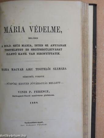 Elmélkedések az evangélium egész tartalma fölött III. (töredék)/Mária védelme, melyben a Bold. Szüz Mária, Isten sz. anyjának tiszteletét és segítségülhivását illető kath. tan bizonyíttatik