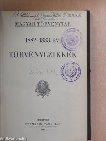 1882-1883. évi törvényczikkek