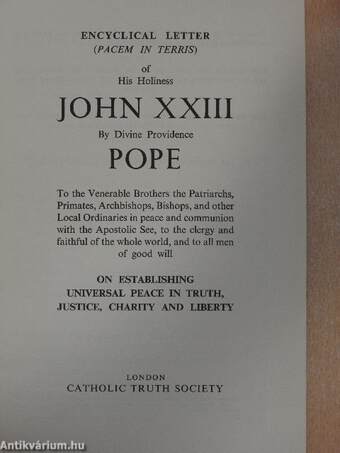 Encyclical Letter (Pacem in terris) of His Holiness John XXIII By Divine Providence Pope