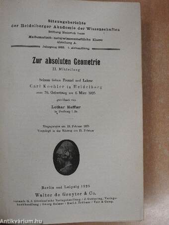 Sitzungsberichte der Heidelberger Akademie der Wissenschaften 1925-1926