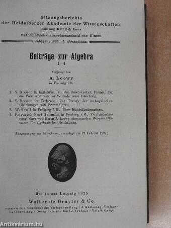 Sitzungsberichte der Heidelberger Akademie der Wissenschaften 1925-1926