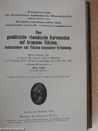 Sitzungsberichte der Heidelberger Akademie der Wissenschaften 1925-1926