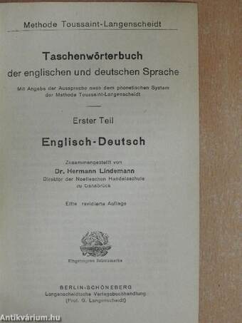 Taschenwörterbuch der englischen und deutschen Sprache I./A Pocket-Dictionary of the English and German Languages I.