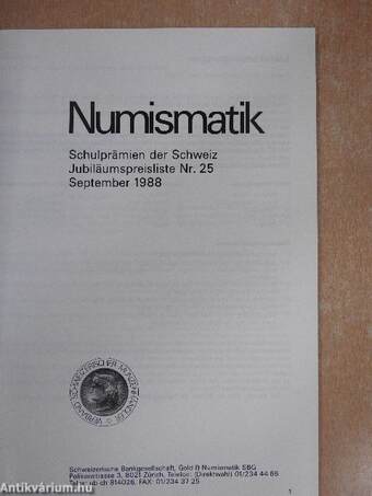 Numismatik Schulprämien der Schweiz September 1988