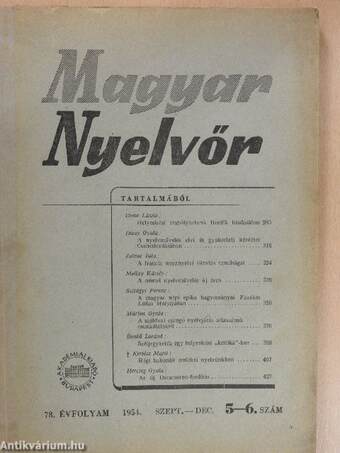 Magyar Nyelvőr 1954. szeptember-december