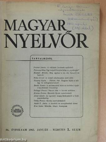 Magyar Nyelvőr 1962. január-március