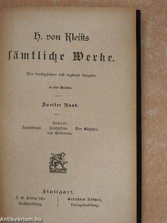 H. von Kleists sämtliche Werke in vier Bänden II. (gótbetűs) (töredék)