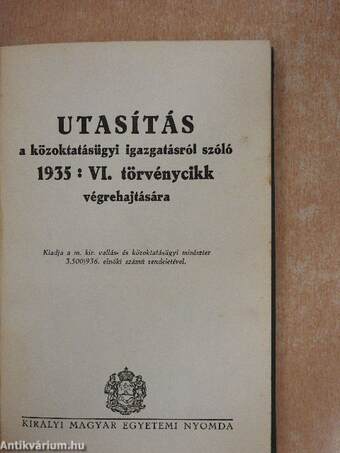 Utasítás a közoktatásügyi igazgatásról szóló 1935: VI. törvénycikk végrehajtására