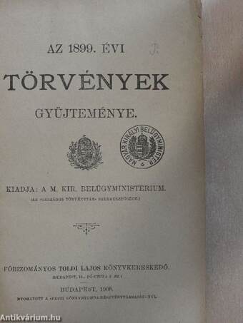 Az 1899. évi törvények gyüjteménye