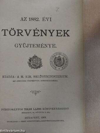 Az 1882. évi törvények gyüjteménye