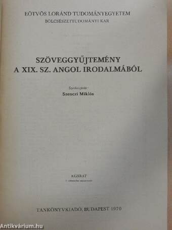 Szöveggyűjtemény a XIX. sz. angol irodalmából