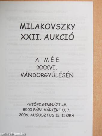 Milakovszky XXII. aukció