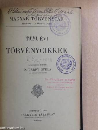 1920. évi törvénycikkek