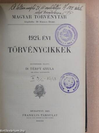 1924. évi törvénycikkek