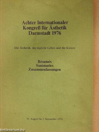 Achter Internationaler Kongreß für Ästhetik Darmstadt 1976