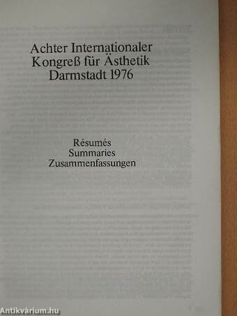 Achter Internationaler Kongreß für Ästhetik Darmstadt 1976