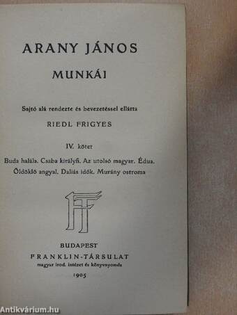 Arany János munkái IV.