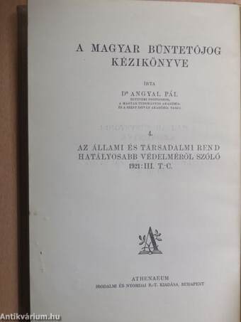 Az állami és társadalmi rend hatályosabb védelméről szóló 1921: III. T.-C.