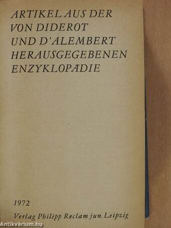 Artikel aus der von Diderot und D'Alembert herausgegebenen Enzyklopädie