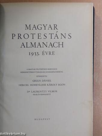 Magyar Protestáns Almanach 1933. évre