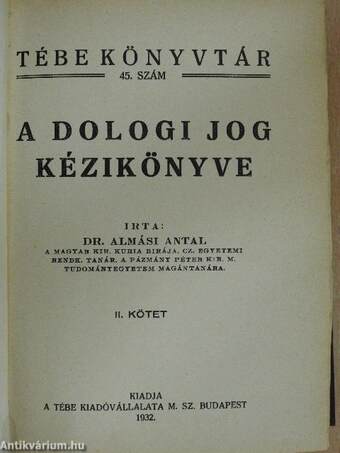 A dologi jog kézikönyve II.