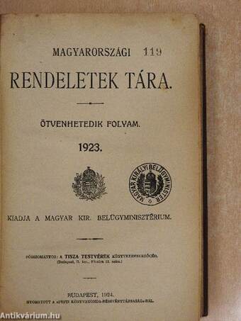 Magyarországi rendeletek tára 1923. I.