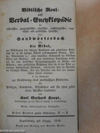 Biblische Real- und Verbal-Encyklopädie I/2. (gótbetűs)