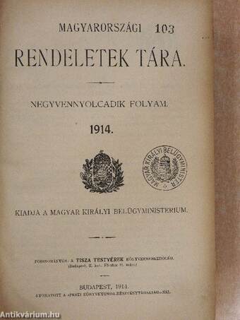 Magyarországi rendeletek tára 1914. II.