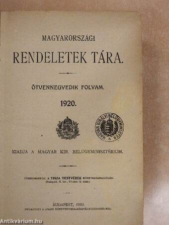 Magyarországi rendeletek tára 1920.