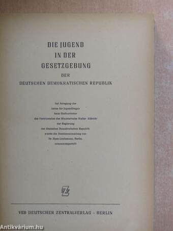 Die Jugend in der Gesetzgebung der Deutschen Demokratischen Republik