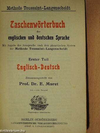 Taschenwörterbuch der englischen und deutschen Sprache I./A Pocket-Dictionary of the English and German Languages I.