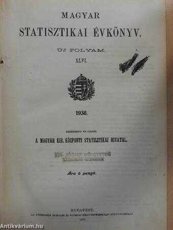 Magyar Statisztikai Évkönyv 1938. (rossz állapotú)