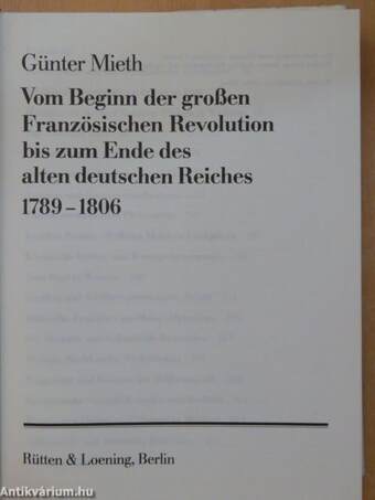 Vom Beginn der großen Französischen Revolution bis zum Ende des alten deutschen Reiches 1789-1806