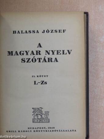 A magyar nyelv szótára II. (töredék)