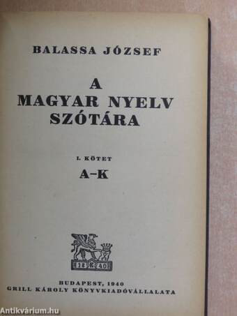 A magyar nyelv szótára I. (töredék)